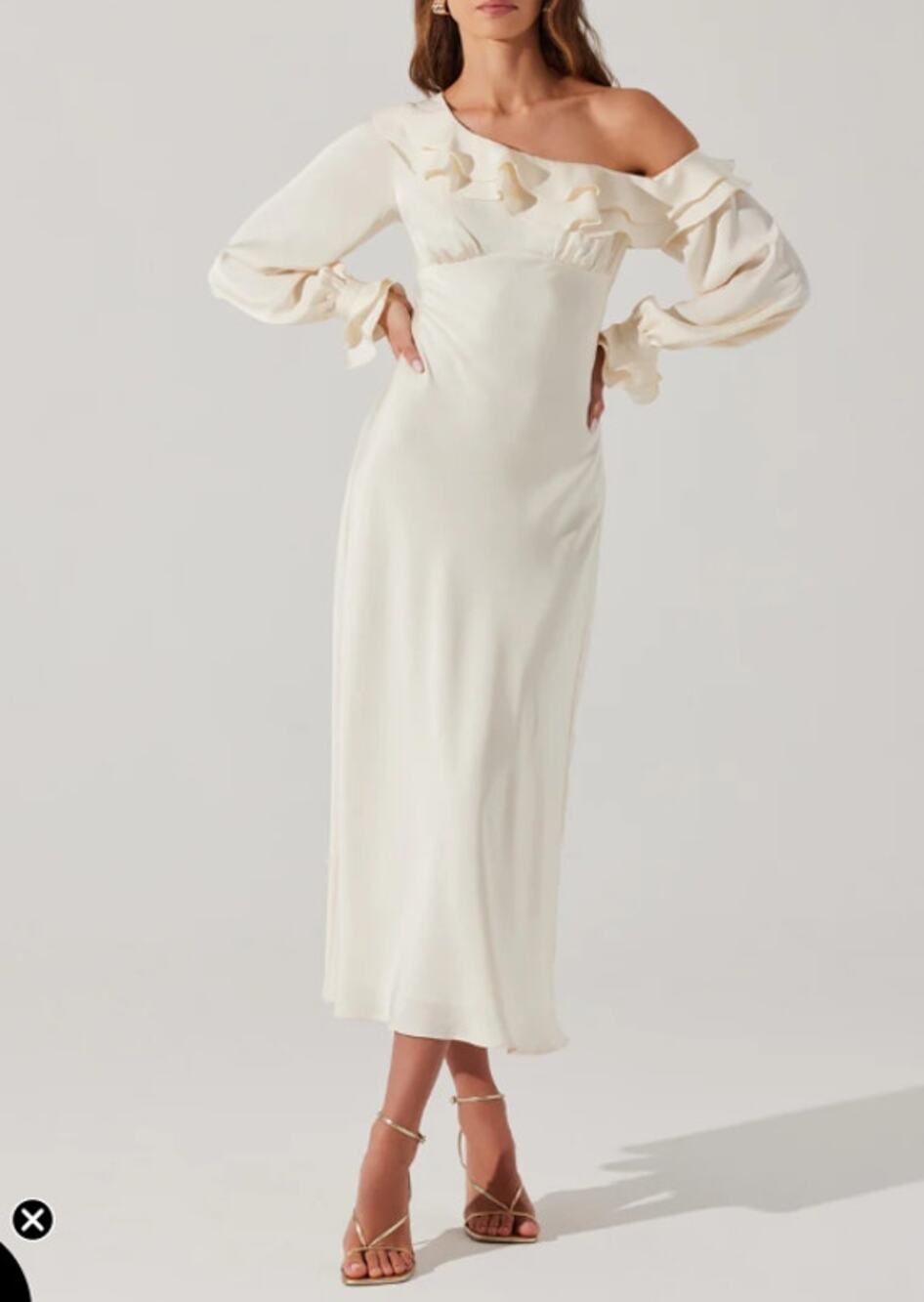 Astr The Label Coraline Satin Midi One Shoulder Draped Ivory Wedding Prom Dress